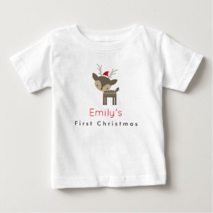 T-shirt Pour Bébé Premier Cerf De Noël Dans Un Chapeau Rouge