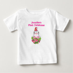 T-shirt Pour Bébé Premier mignon pingouin de Noël à Santa Hat