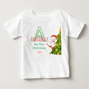 T-shirt Pour Bébé Premier monogramme vert de Noël