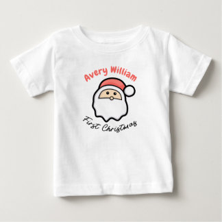 T-shirt Pour Bébé Premier Noël avec Père Noël Pink Nom