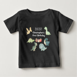 T-shirt Pour Bébé Première bougie bébé aquarelle dinosaure mignon no