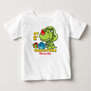 T-shirt Pour Bébé Première coutume de dinosaure de Noël