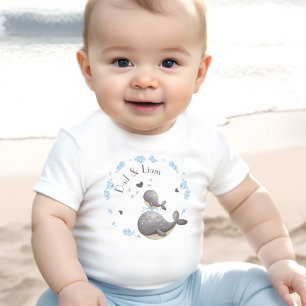 T-shirt Pour Bébé Première Fête des pères Cute Whales Nom personnali