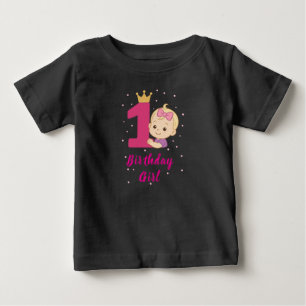 T-shirt Pour Bébé Première fille d'anniversaire avec Couronne et ros