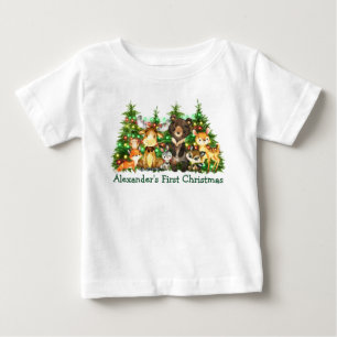 T-shirt Pour Bébé Premières lumières de Noël Animaux forestiers des 