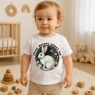 T-shirt Pour Bébé Quelque Lapin M'aime en Noir et Blanc Flore de Pri