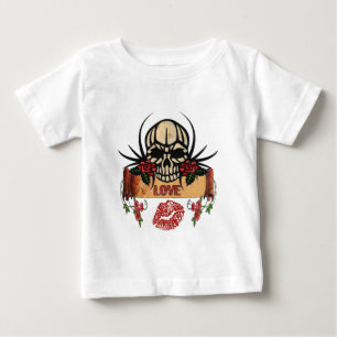 T-shirt Pour Bébé RAB Rockabilly Crâne Roses Love Lipstick