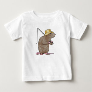 T-shirt Pour Bébé Rat à la pêche avec bâton de pêche