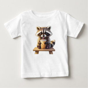 T-shirt Pour Bébé Raton laveur buvant du café glacé