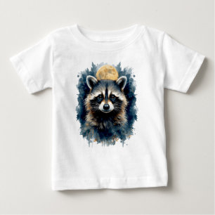 T-shirt Pour Bébé Raton laveur céleste aquarelle Lune forêt Art
