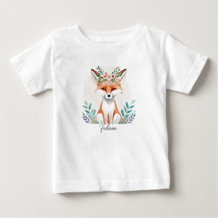 T-shirt Pour Bébé Renard floral aquarelle personnalisé