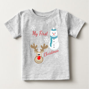 T-shirt Pour Bébé Renne Rudolph, Noël de bébé de bonhomme de neig