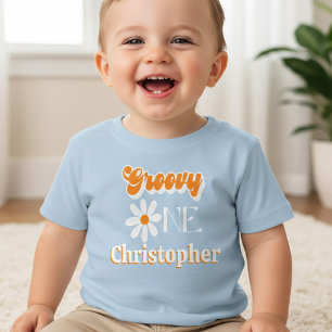 T-shirt Pour Bébé Rétro Groovy Un Garçon 1er Anniversaire