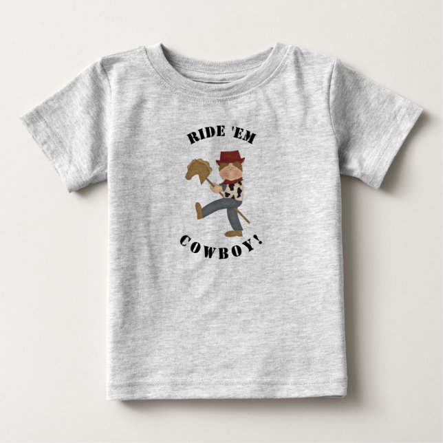 T-shirt Pour Bébé Ride 'Em Cowboy (cheveux bruns) (Devant)