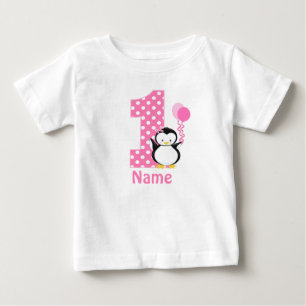 T-shirt Pour Bébé Robe personnalisée par pingouin de rose de fille