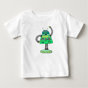T-shirt Pour Bébé Robot Frankie, vert sur blanc