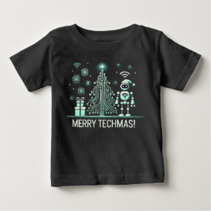 T-shirt Pour Bébé Robot IA avec arbre de Noël Tech - Joyeux Techmas