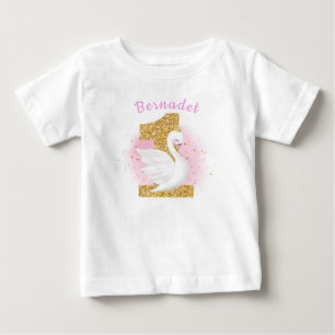 T-shirt Pour Bébé Rose et or 1er anniversaire Swan Princesse