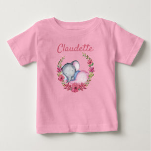 T-shirt Pour Bébé Rose rose douce Floral Baby Elephant Girls