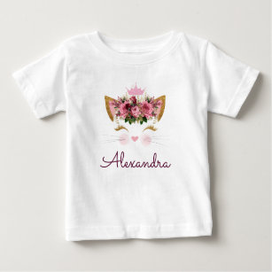 T-shirt Pour Bébé Rose Rose Gold Kitty Monogramme 1er anniversaire