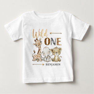 T-shirt Pour Bébé Safari PERSONNALISÉ WILD ONE Premier anniversaire 