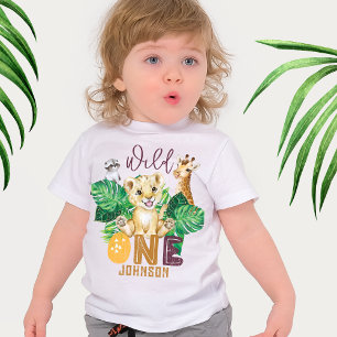 T-shirt Pour Bébé Safari Wild One Animal Jungle Photo 1er Anniversai