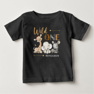 T-shirt Pour Bébé Safari Wild One Baby Animaux 1er Anniversaire