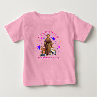T-shirt Pour Bébé Saint François d'Assise Fille catholique rose