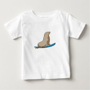 T-shirt Pour Bébé Sceau comme surfeur avec Surfboard