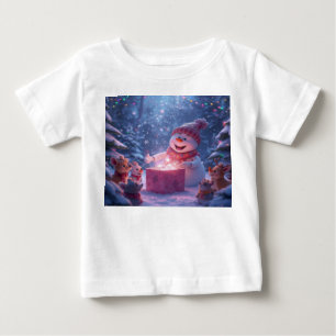 T-shirt Pour Bébé Scène de cadeau de Noël du bonhomme de neige magiq