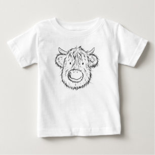 T-shirt Pour Bébé Scottish Highland Cow Sketch Portrait