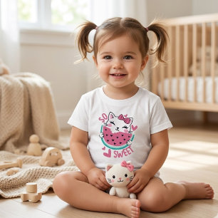 T-shirt Pour Bébé Si Douce Mignonne Chat Kawaii Mangeant Pastèque To