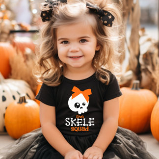 T-shirt Pour Bébé Skele Squad Bow Orange Halloween Famille Correspon