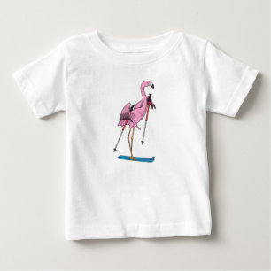 T-shirt Pour Bébé Ski de Flamant rose