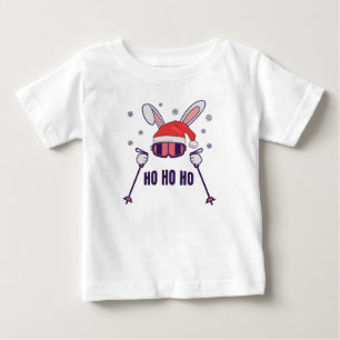 T-shirt Pour Bébé Ski Père Noël Rabbit avec Santa Hat et bâtons de s