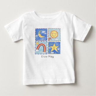 T-shirt Pour Bébé Soleil, Lune, Étoile et Arc-en-Ciel Personnalisés