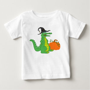 T-shirt Pour Bébé Sorcière d'alligator avec le citrouille de