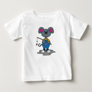 T-shirt Pour Bébé Souris comme Fisher avec une baguette de pêche