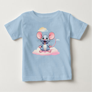 T-shirt Pour Bébé Souris de dessin animé adorable sur un nuage