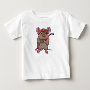 T-shirt Pour Bébé Souris de hockey sur glace avec bâton de hockey su