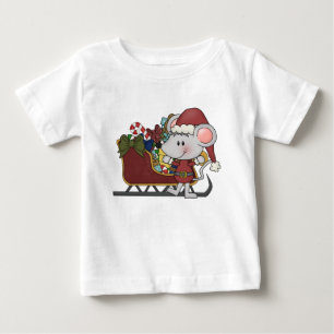 T-shirt Pour Bébé Souris de Père Noël avec le traîneau