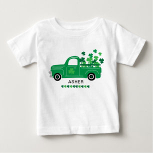 T-shirt Pour Bébé St. Patrick's Day Shamrock Camion Nom personnalisé