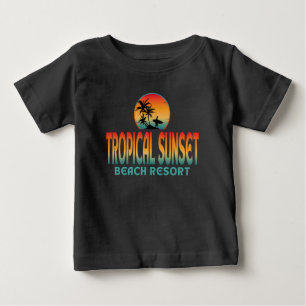 T-SHIRT POUR BÉBÉ STATION DE PLAGE TROPICAL SUNSET SURF ÉTÉ