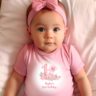T-shirt Pour Bébé Swan rose blanc Nom floral Fille 1er anniversaire