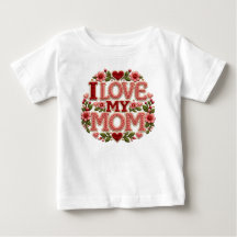 T-Shirt Blanc Bébé Cœur Floral J'Aime Ma Mère