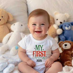 T-shirt Pour Bébé Tenue mignonne de 1er Noël rouge et vert