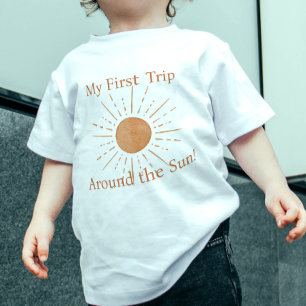 T-shirt Pour Bébé Terracotta Script 1er voyage autour du soleil Anni