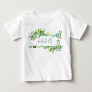 T-shirt Pour Bébé Terrarium de verre à l'aquarelle Succulents Baby S