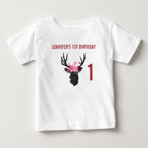 T-shirt Pour Bébé Tête de cerf géométrique avec couronne florale Ann
