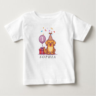 T-shirt Pour Bébé Tête de chiot bleu personnalisé pour la fille de 1